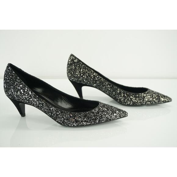 Saint Laurent Charlotte 55MM Black Glitter Pointy Toe Pump  YSL - Picture 11 of 12